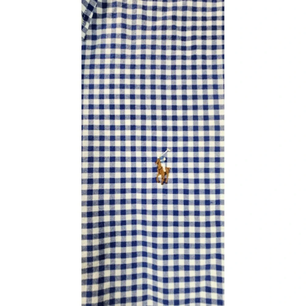 Ralph Lauren Mens Classic Fit Blue Gingham Check Button Down Shirt Flesh Pony XL